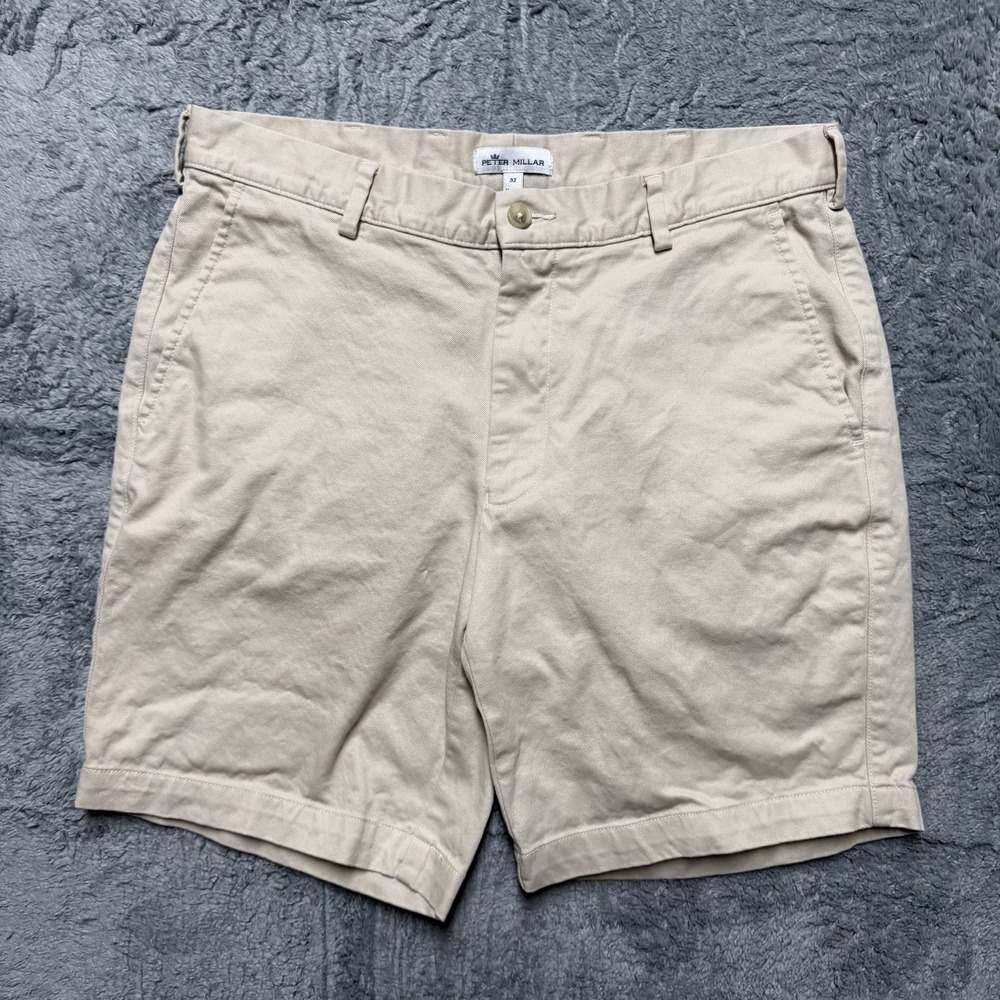 Peter Millar Pilot Twill Shorts Mens 34x7 Beige Pima Cotton Stretch Chino Golf